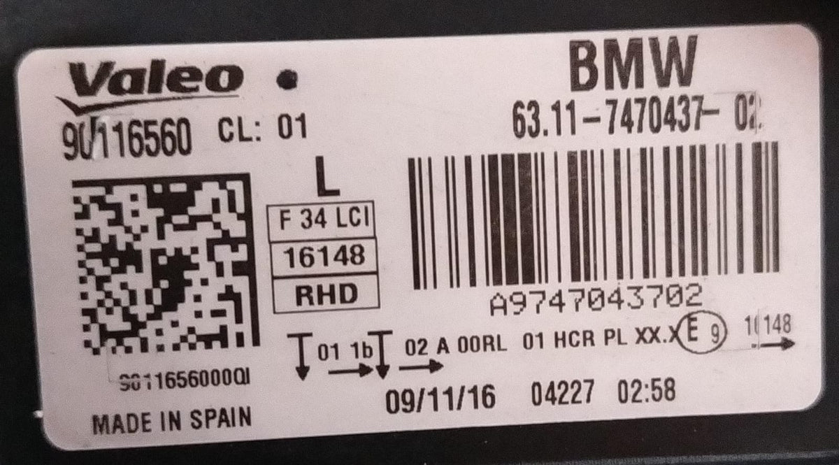 2016-2020 BMW F34 GT 3-SERIES LCI LEFT HEADLIGHT
